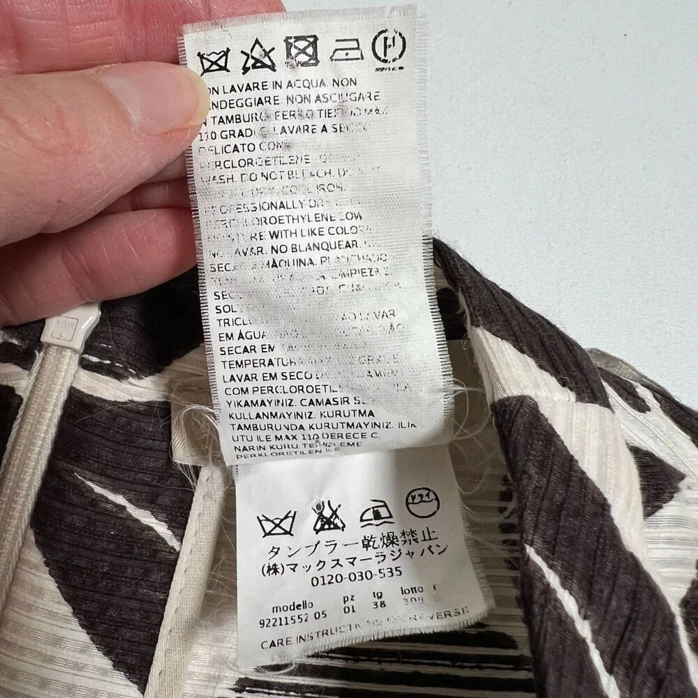 Max Mara Leaf Print Swing Dress Mini A-Line Retro Sleeveless Cotton Silk 4 Multi - Picture 9 of 11